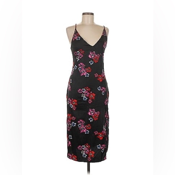 H&M Black And Pink Slip Midi Dress Spaghetti Strap